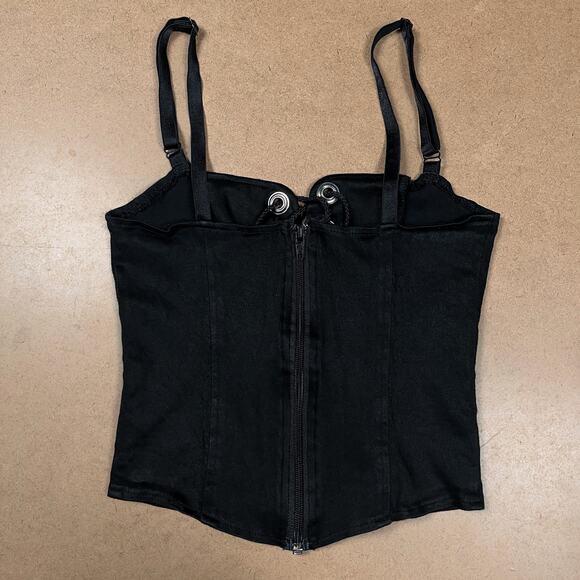 Y2K Lip Service Lace Up Front Corset Black Camisole Top XS Cami Vintage Goth - Picture 8 of 16